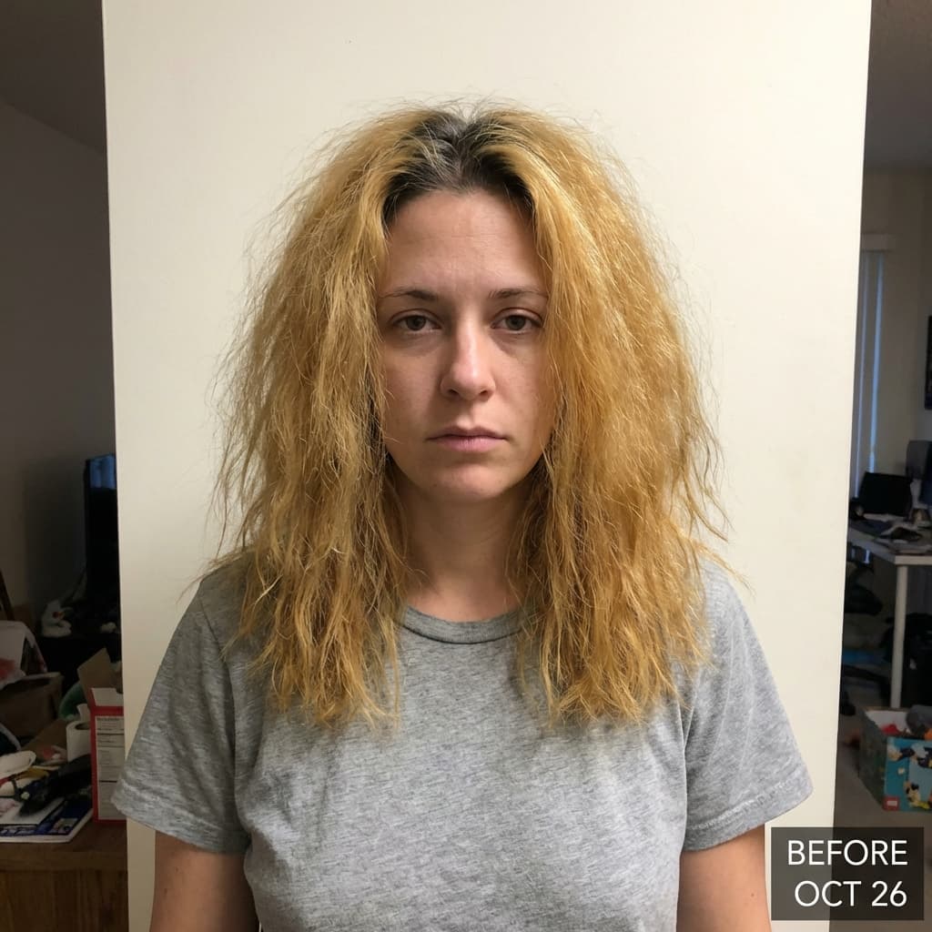 Before The Platinum Transformation - Before and After hair transformation at Cutz & Curlz Mission, BC